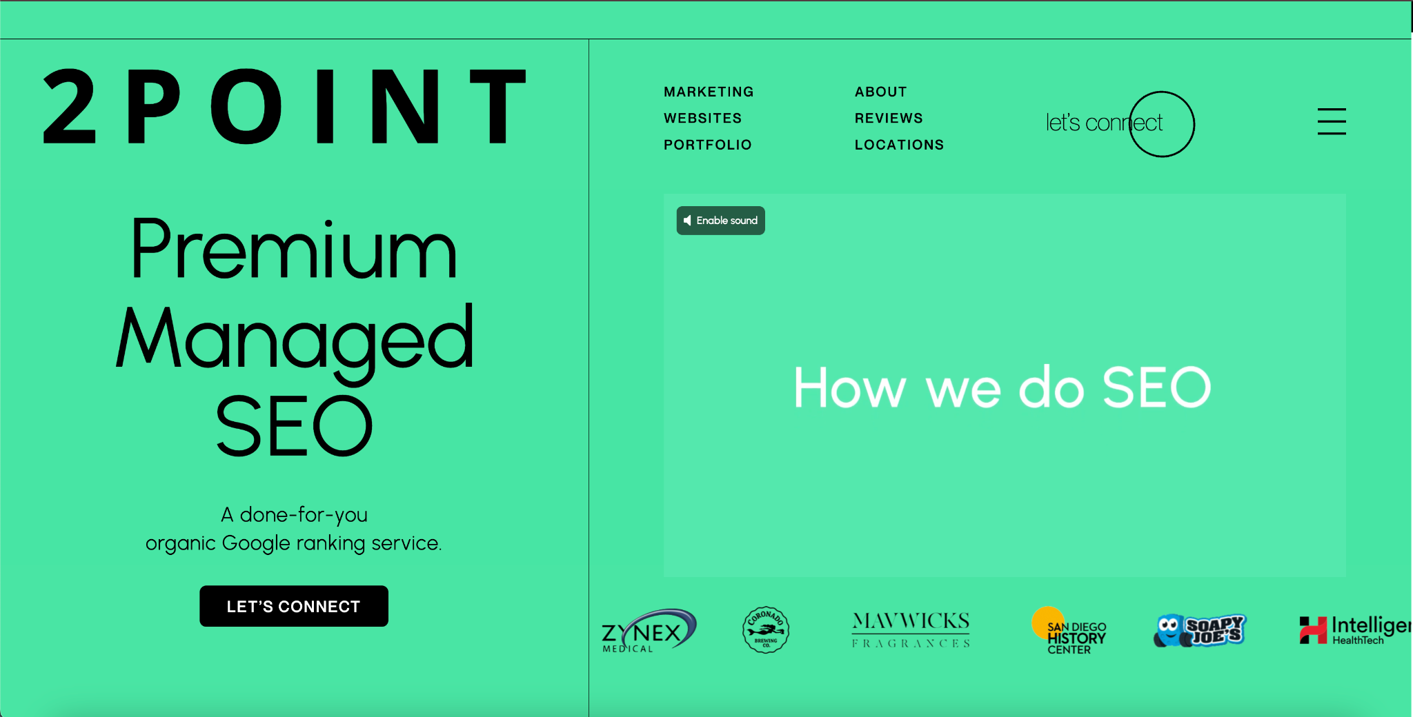 2POINT SEO agency homepage showing premium managed SEO services and client logos