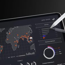 Global ecommerce analytics dashboard on tablet, used to plan how to start an ecommerce business