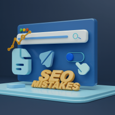 3D browser graphic highlighting SEO mistakes