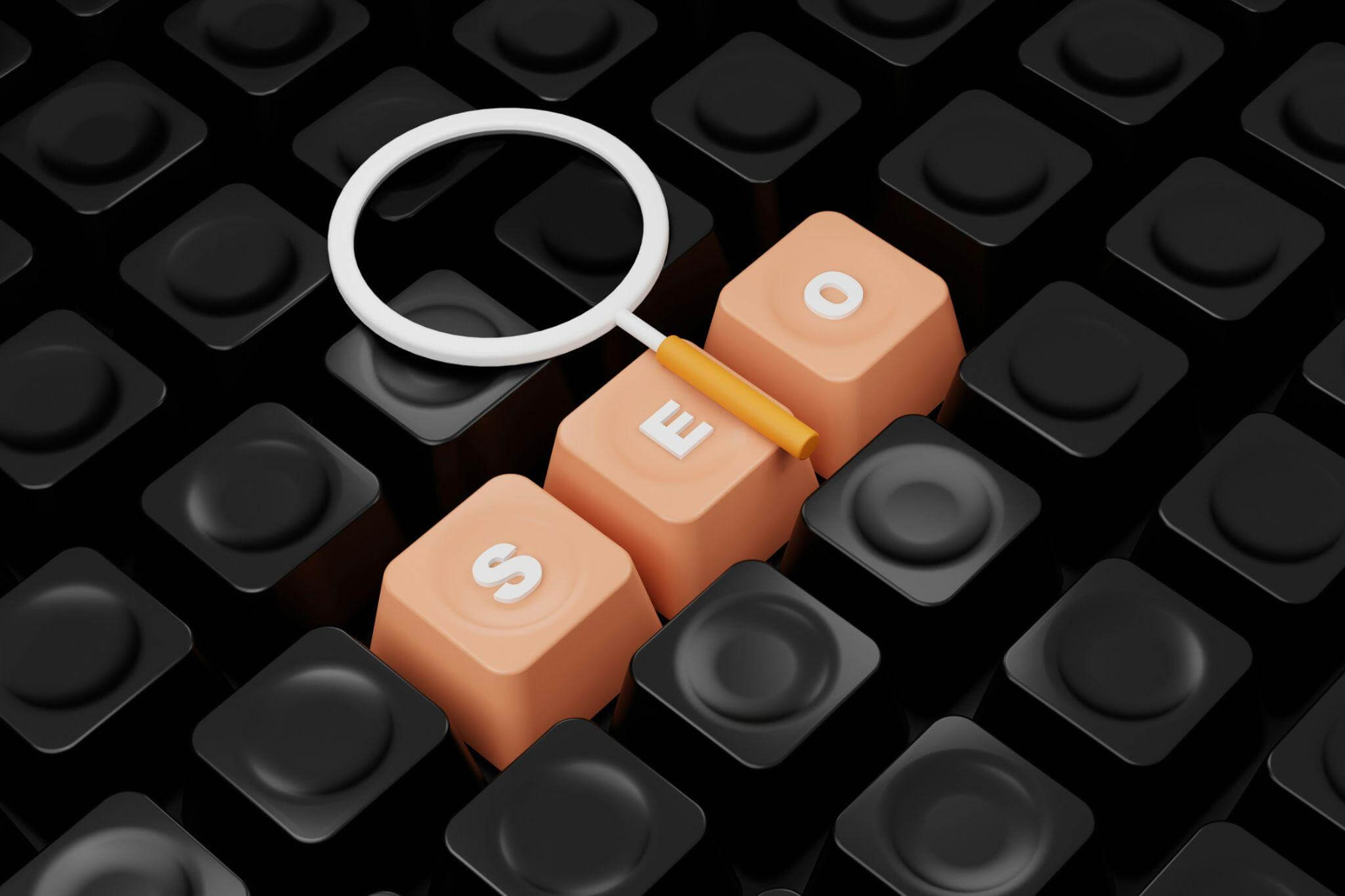 SEO keys highlighted with a search magnifier