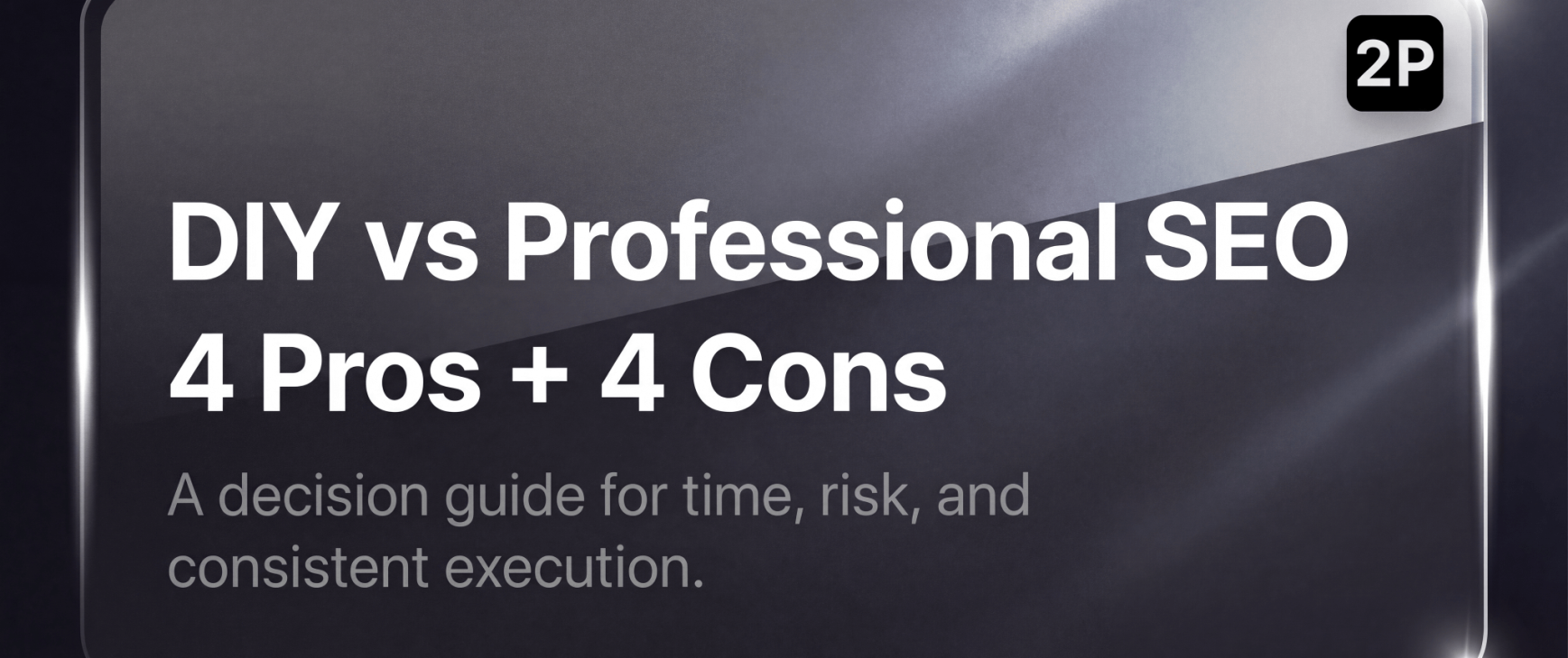 DIY vs professional SEO: 4 pros + 4 cons hero banner with frosted glass panel and 2POINT logo