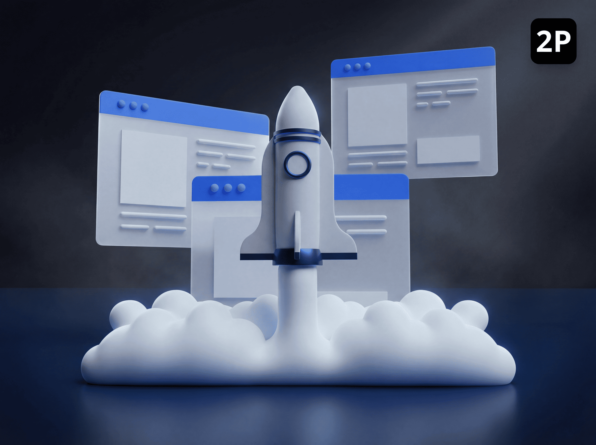 DIY vs professional SEO hero image with rocket launch, web page cards, and 2POINT logo