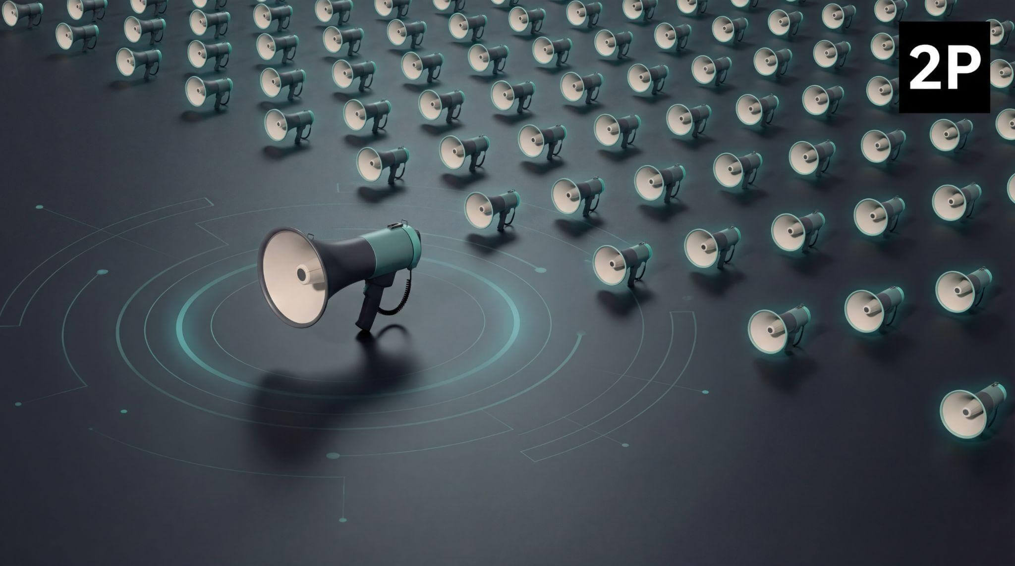 2P megaphone distribution graphic