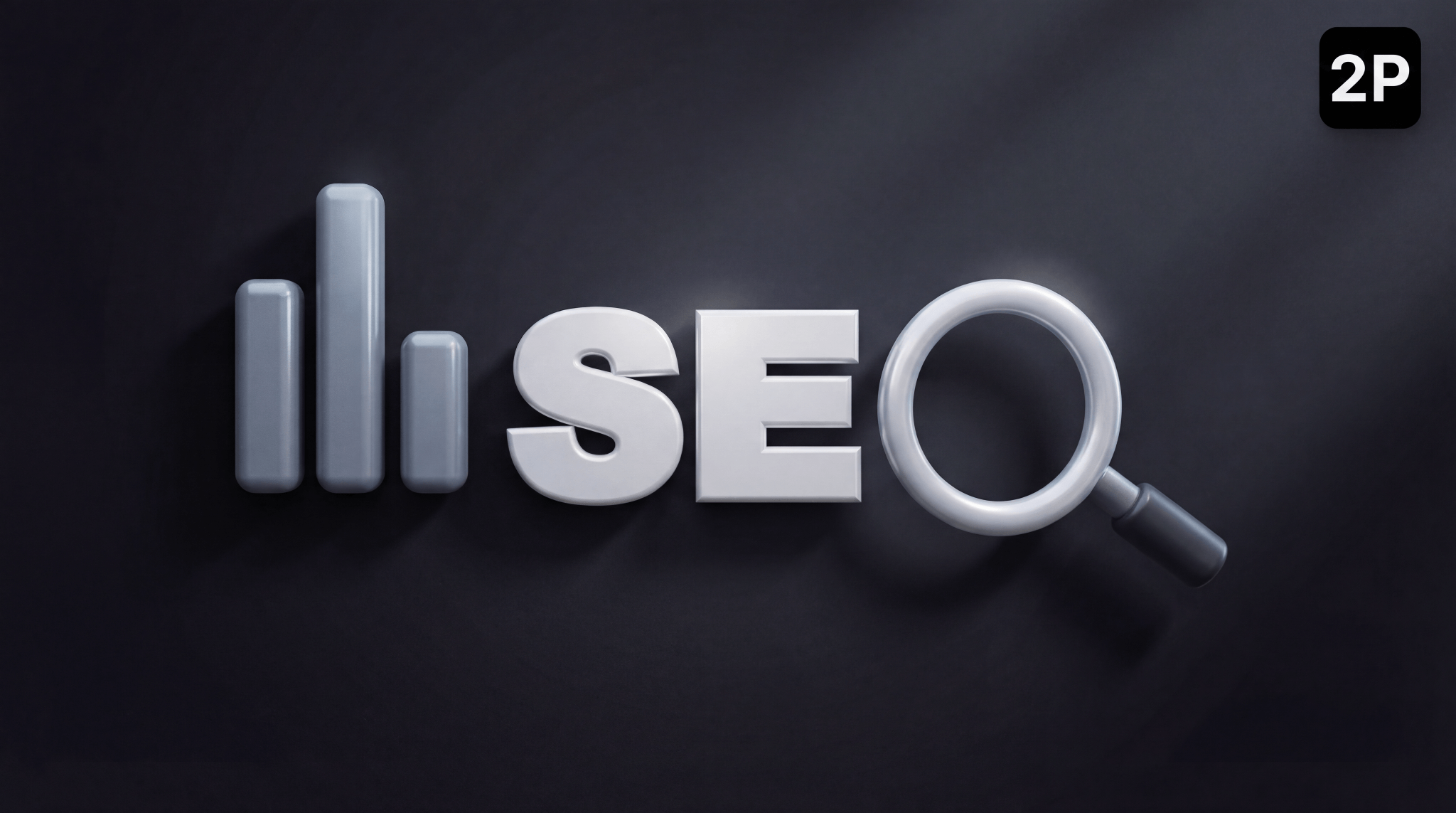 DIY vs professional SEO hero image with 3D “SEO” text, magnifying glass, and 2P logo