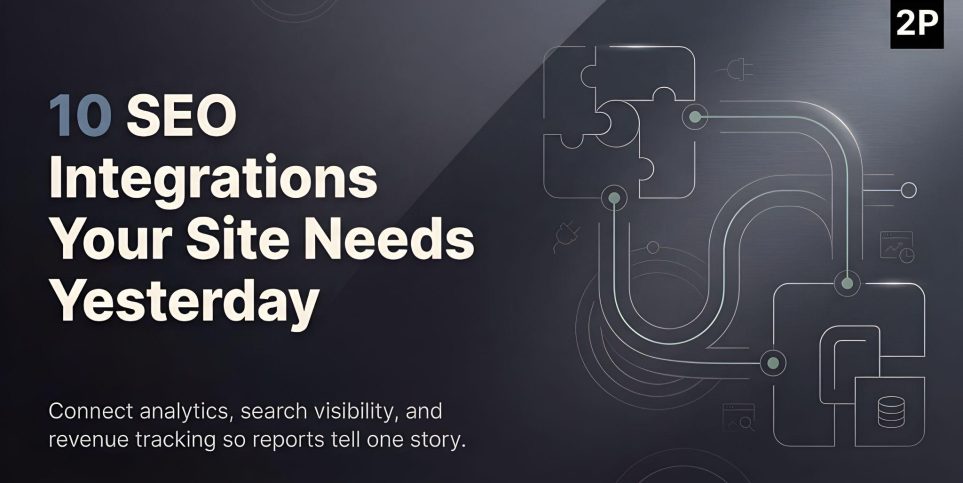 Hero image for 10 SEO integrations showing connected systems for analytics, search visibility, and revenue tracking.