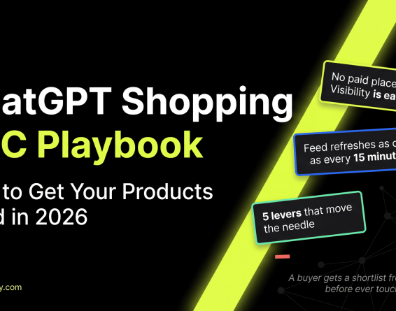 ChatGPT Shopping DTC playbook 2026 showing no paid placement, feed refreshes every 15 minutes, and 5 levers that move the needle for ecommerce GEO visibility