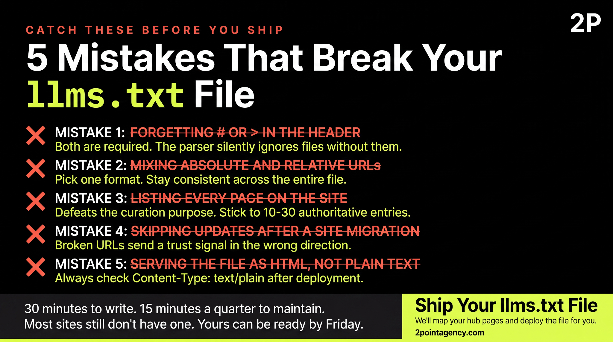 Five common llms.txt file mistakes to avoid before deployment