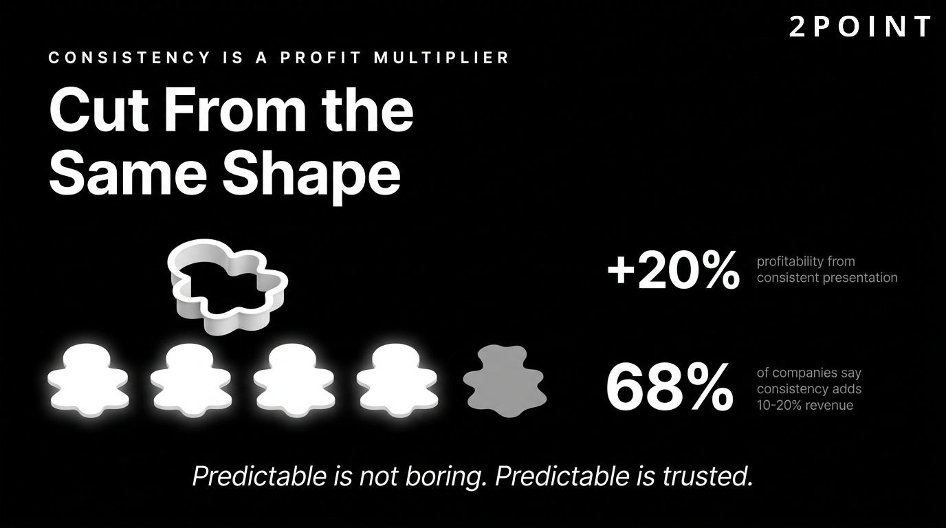 Brand consistency lifts profitability by 20% and adds 10 to 20% revenue growth for 68% of companies.