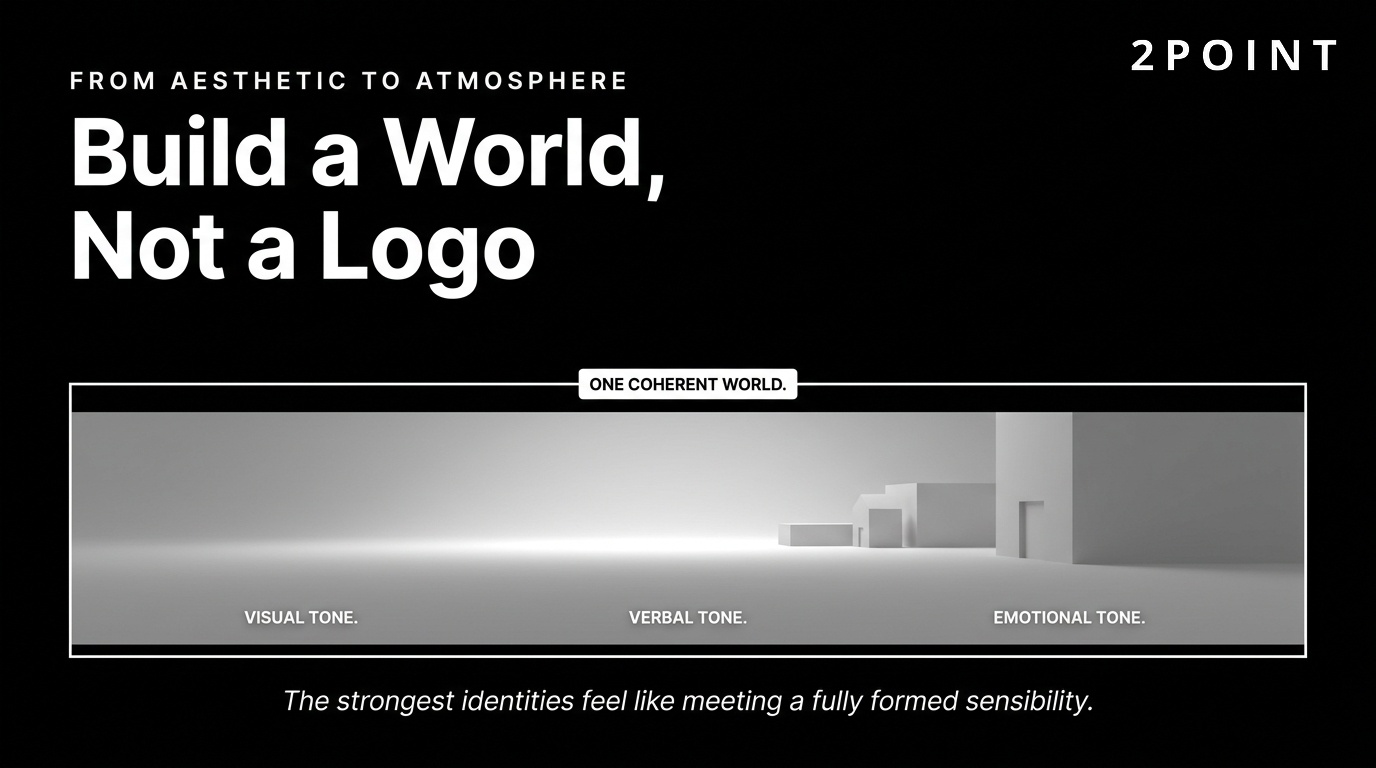 Build a world, not a logo: brand atmosphere and narrative as the new center of identity design.