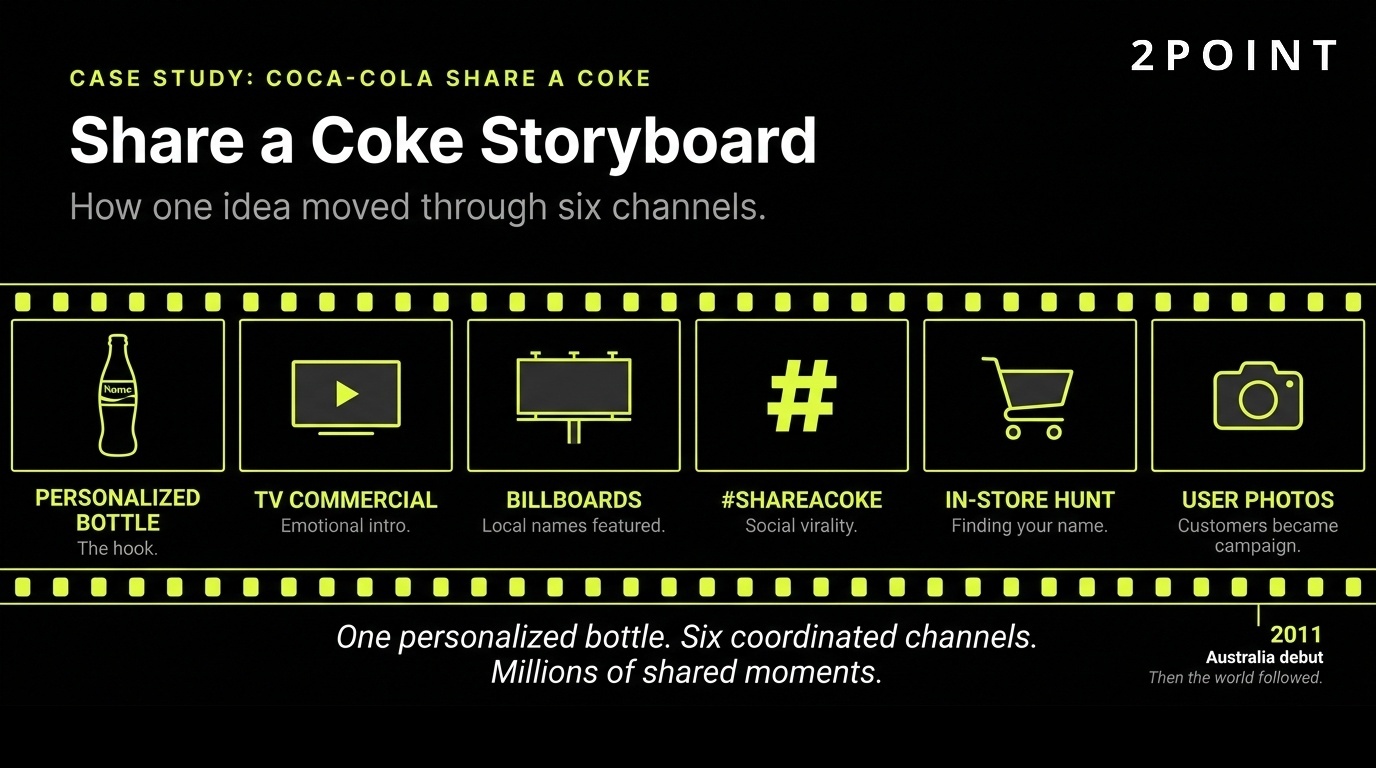 Coca-Cola's Share a Coke campaign turned personalized bottles into global UGC and reinforced the brand at every touchpoint.