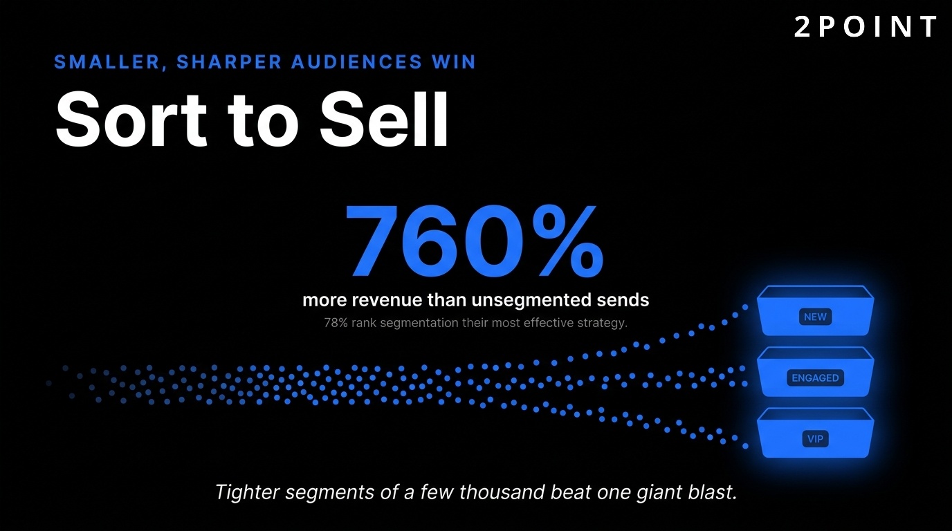 Email segmentation lifts revenue by 760% compared to unsegmented broadcast campaigns.