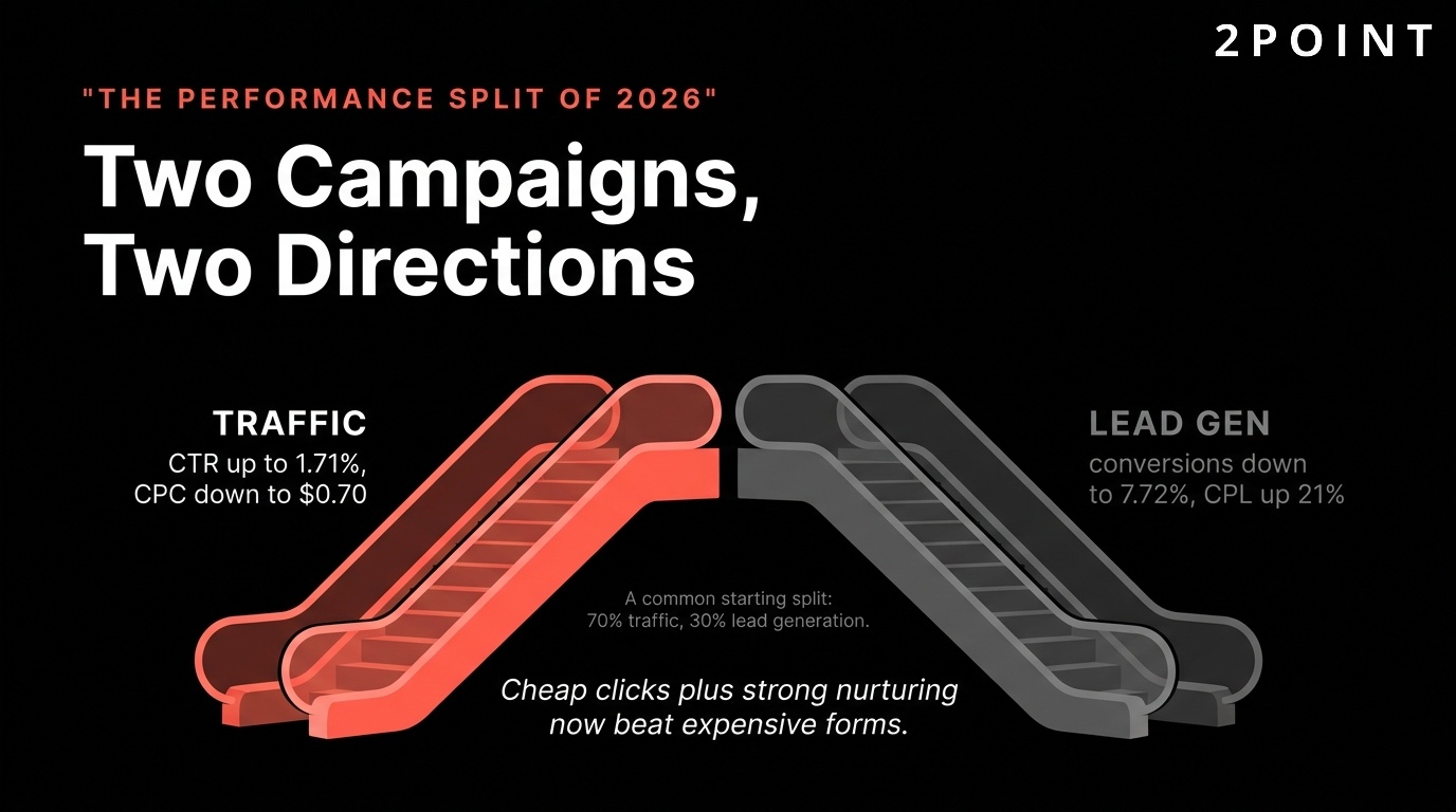 Facebook traffic vs lead generation campaigns in 2026: how the performance split is shaping budget allocation