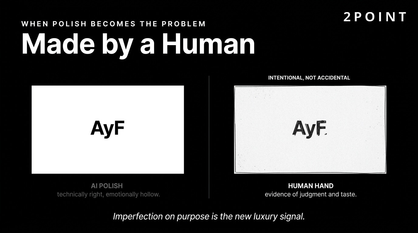 Made by a human: AI-polished sameness vs the human hand in brand design.