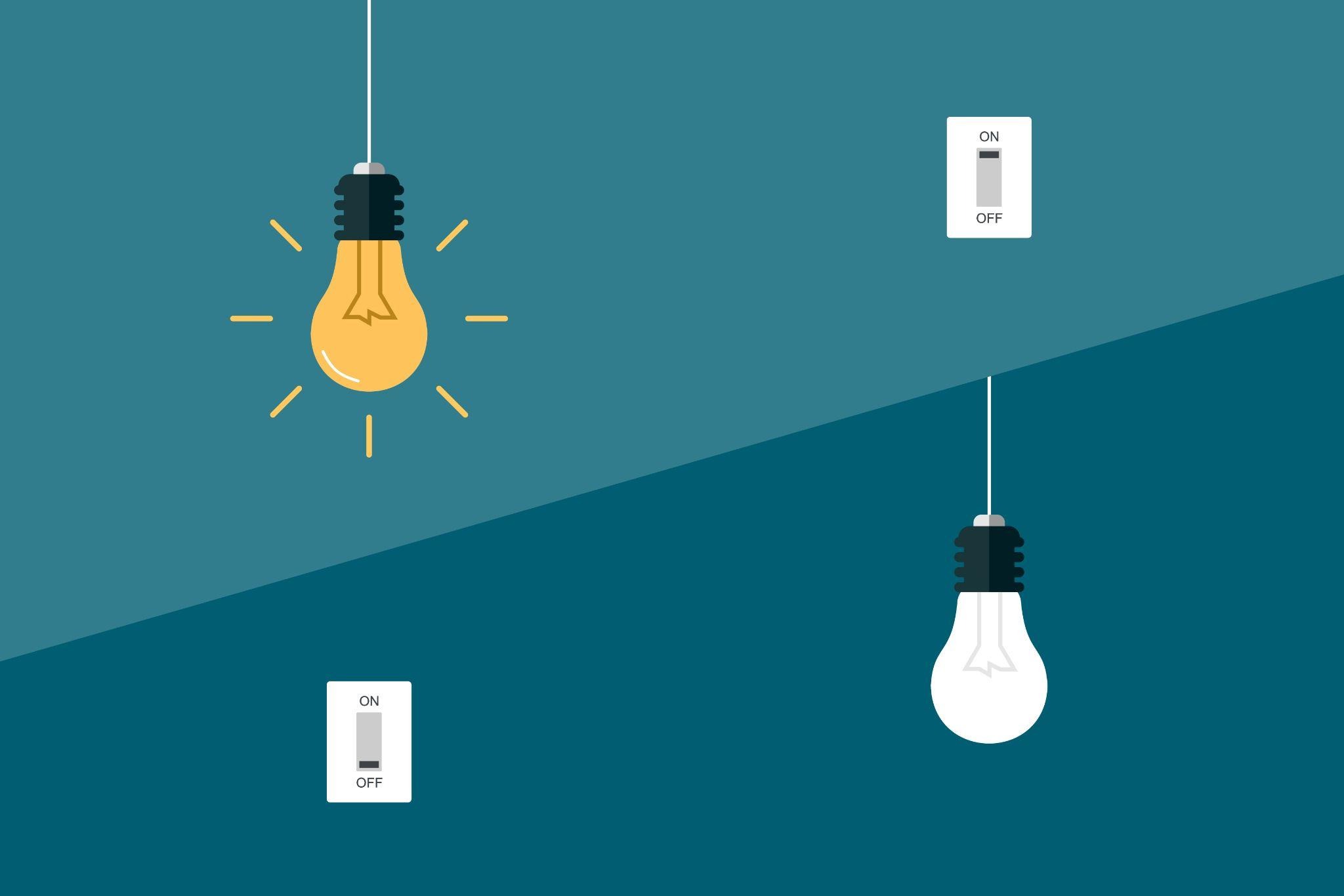 An illustration of two light switches one on one off
