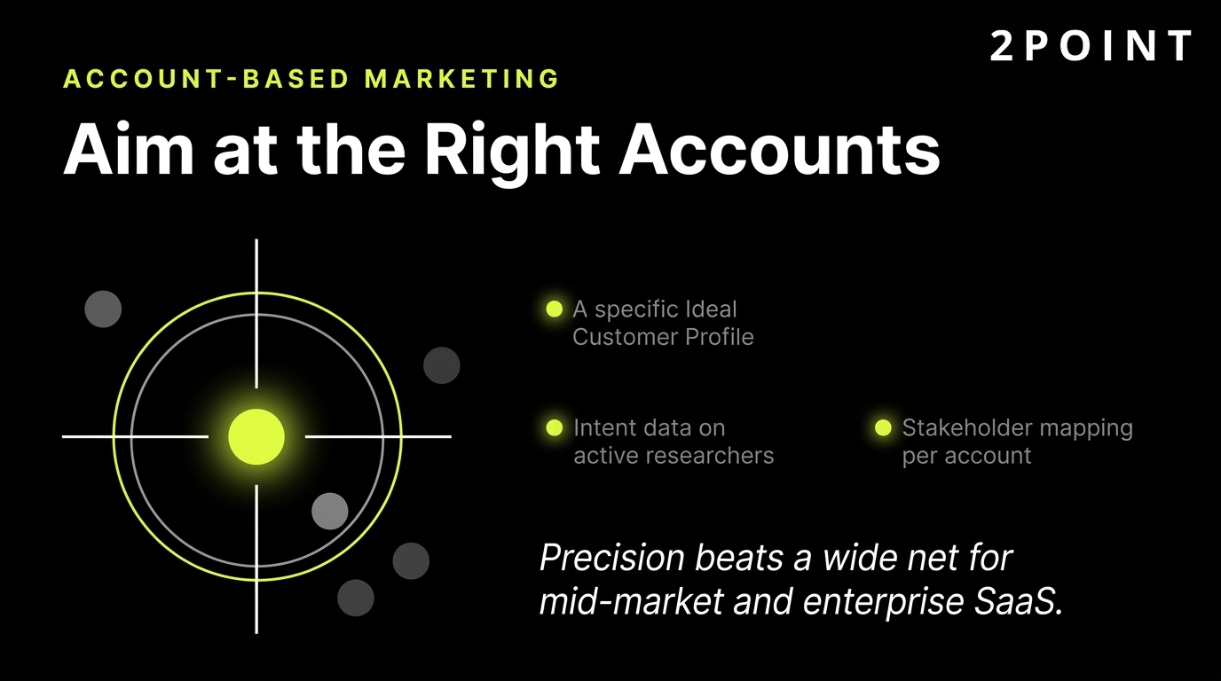 Account-based marketing in SaaS: aim at a small list of high-value accounts with coordinated, personalized outreach.