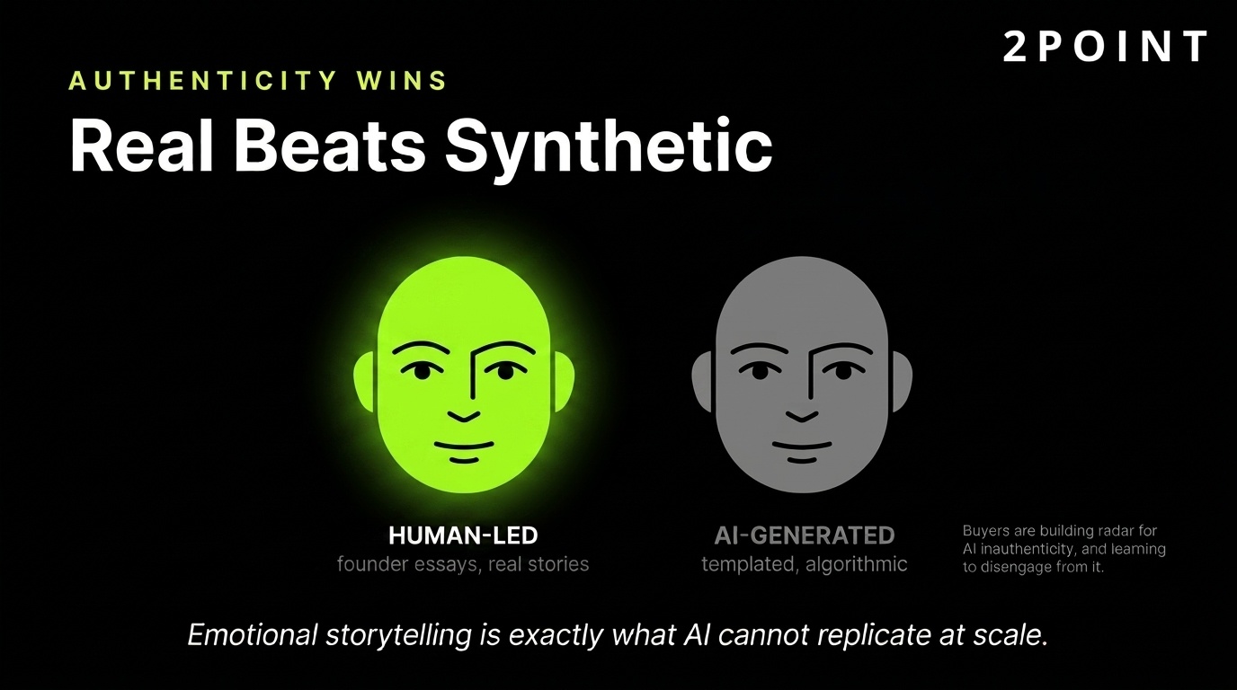 Authenticity wins in SaaS marketing: real, human-led content outperforms synthetic AI output with high-value buyers.