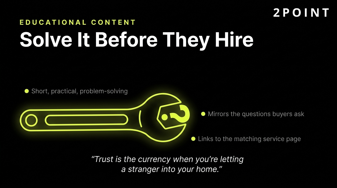Educational content for home service marketing: solve part of the problem in the article before homeowners hire the contractor.