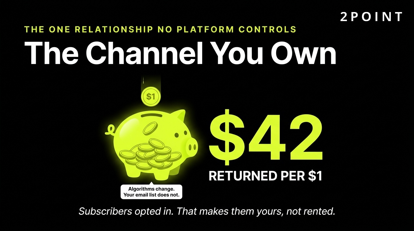 Email marketing ROI: $42 returned for every $1 spent, the highest ROI of any owned distribution channel.