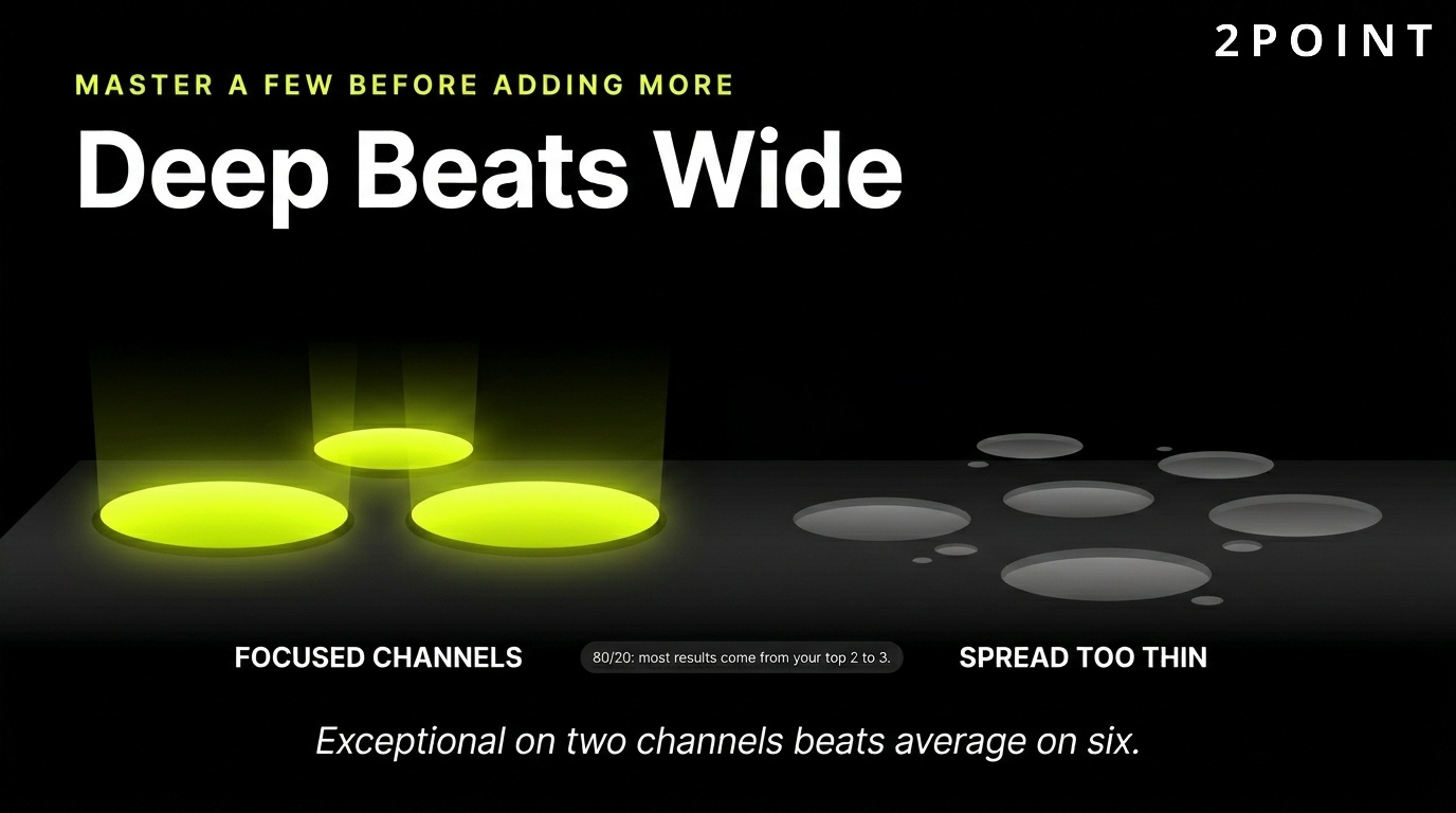 Focused channel strategy: depth on two to three channels consistently beats spread across many under-resourced channels.