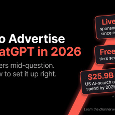 How to Advertise on ChatGPT in 2026 hero with sponsored results live, Free and Go tiers, and $25.9B US AI-search ad spend by 2029.