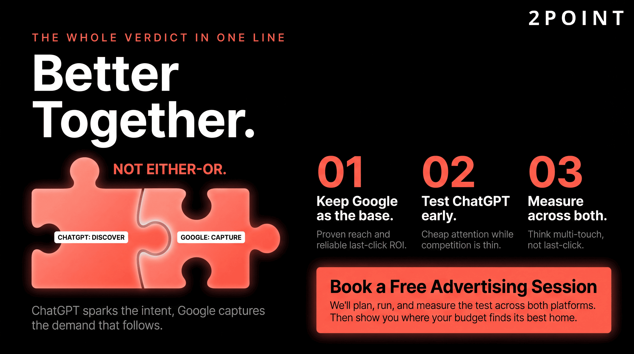 Better together strategy CTA: keep Google, test ChatGPT, measure across both.