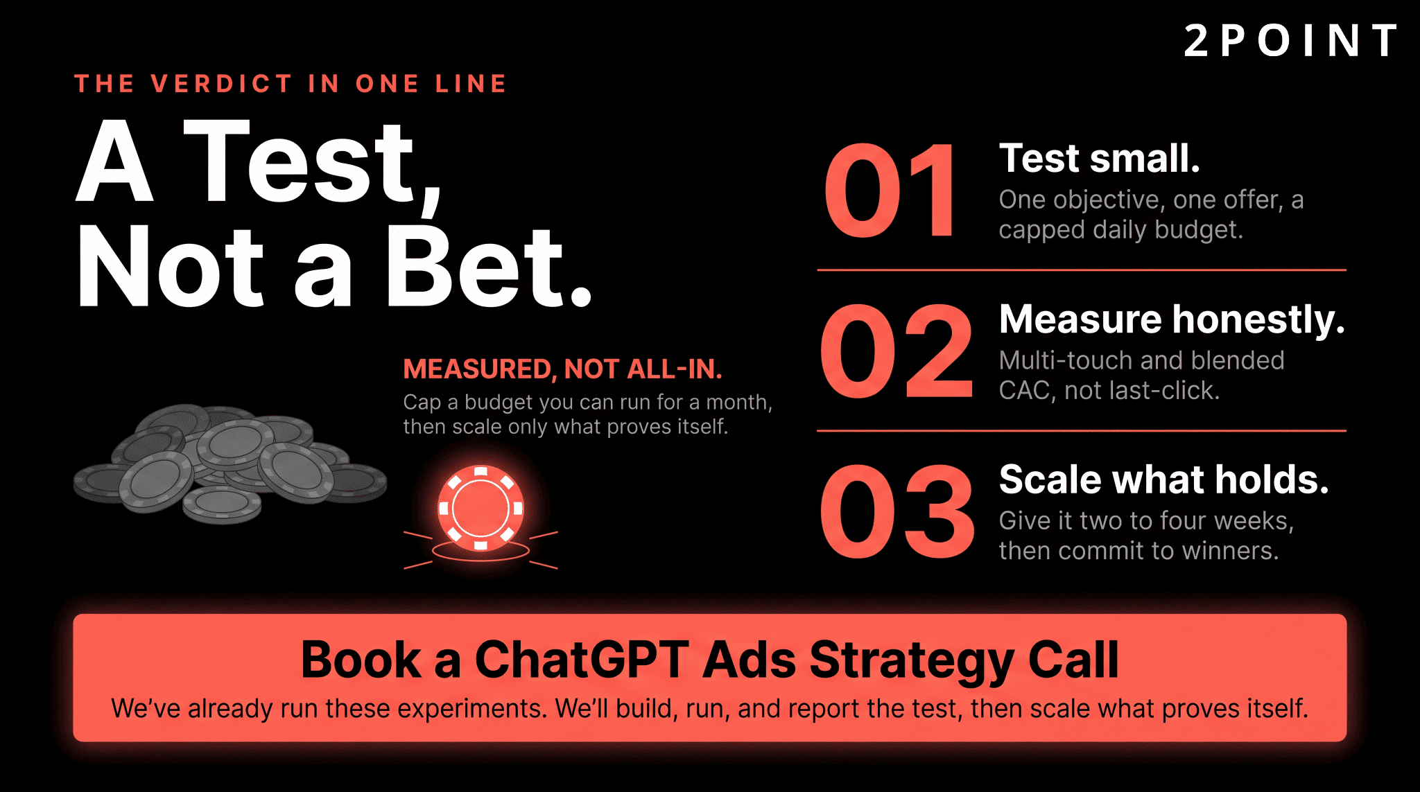 ChatGPT ads strategy CTA: test small, measure honestly, scale what holds.