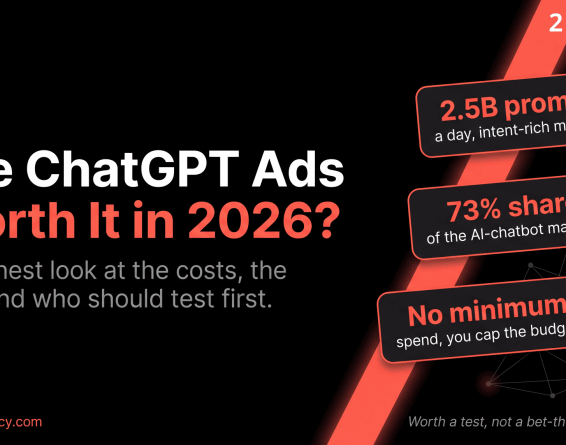 Are ChatGPT Ads worth it in 2026 hero with 2.5B daily prompts, 73% AI-chatbot share, no minimum spend.