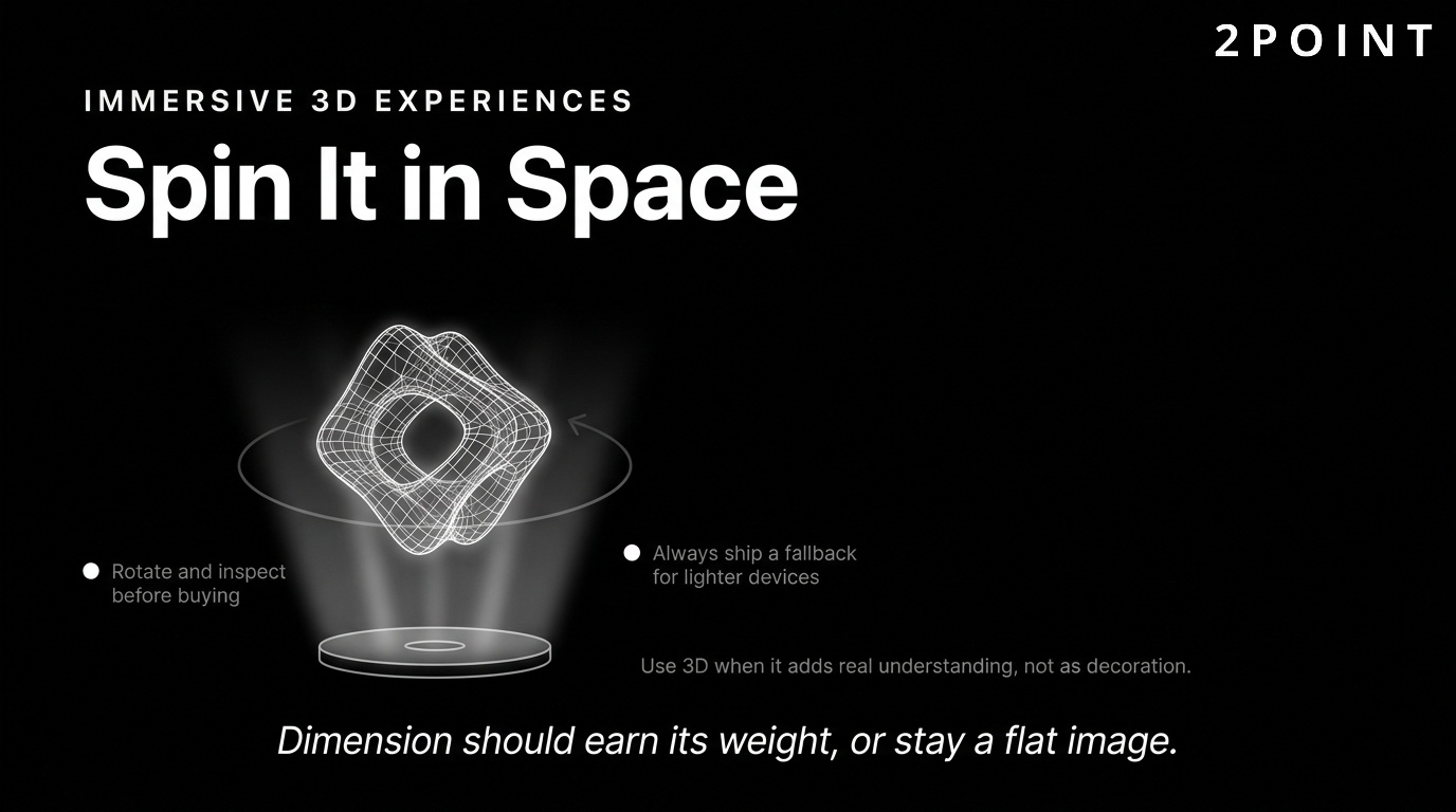 Immersive 3D web design: rotate-and-inspect product visuals with a graceful fallback for older devices and slower connections.