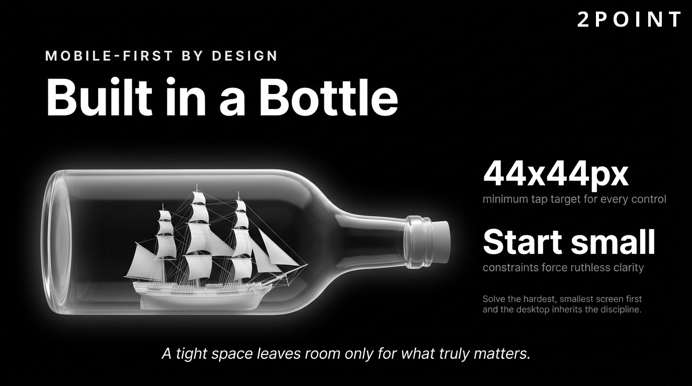 Mobile-first web design: a 44 by 44 pixel minimum tap target standard with thumb-zone-optimized primary actions.