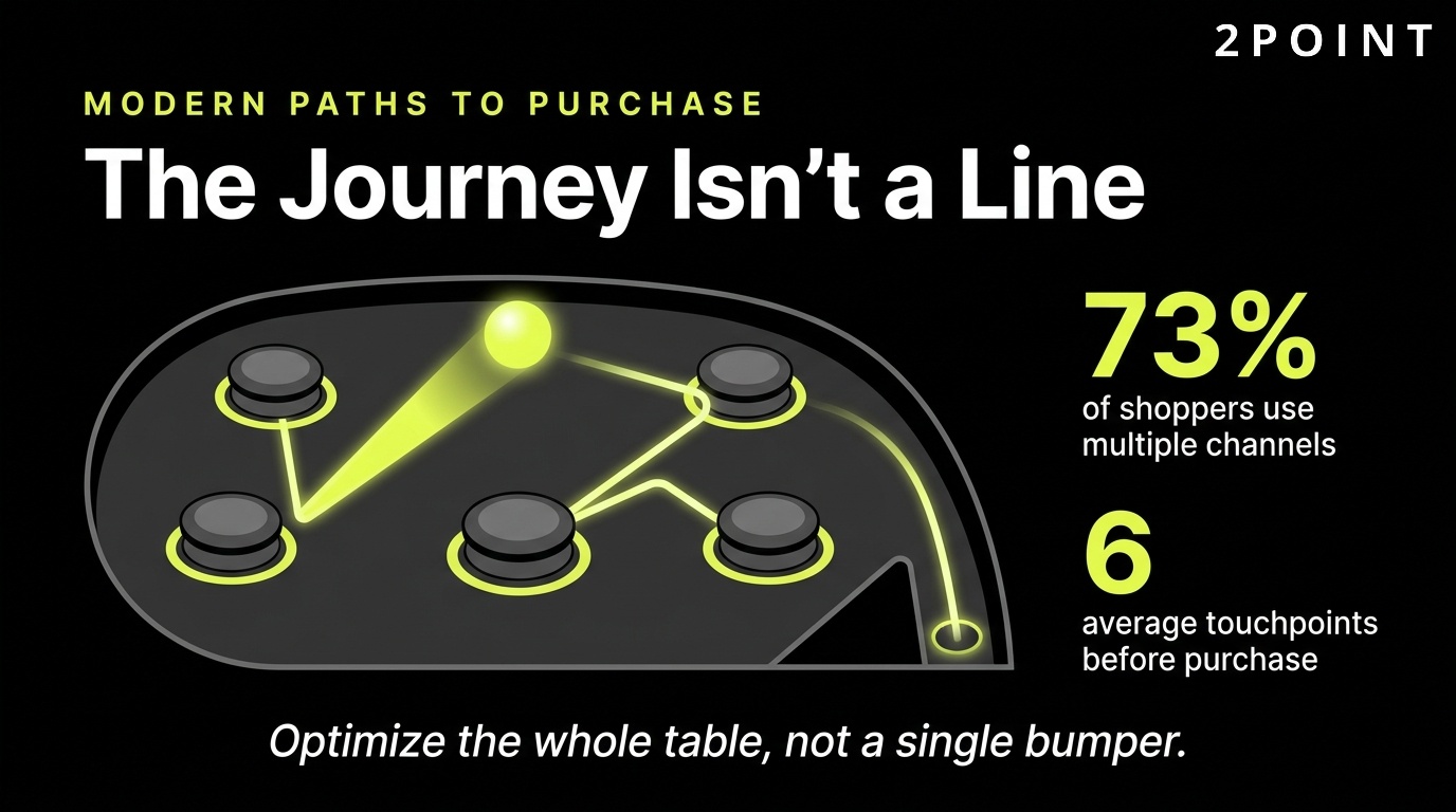 73% of shoppers engage multiple channels across an average of six touchpoints before purchase.