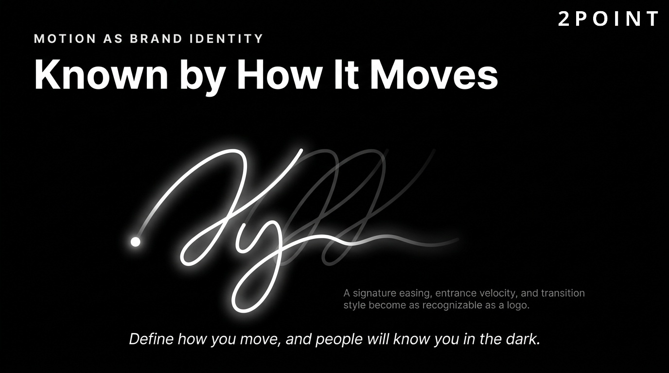 Motion as brand identity: brands recognized not just by how they look but by how they move on the page.