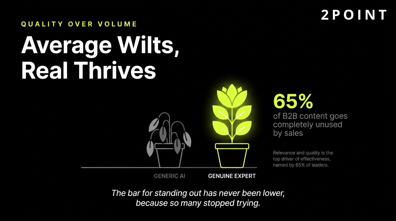 Quality over volume: real, human-crafted B2B content thrives while generic AI output gets ignored.