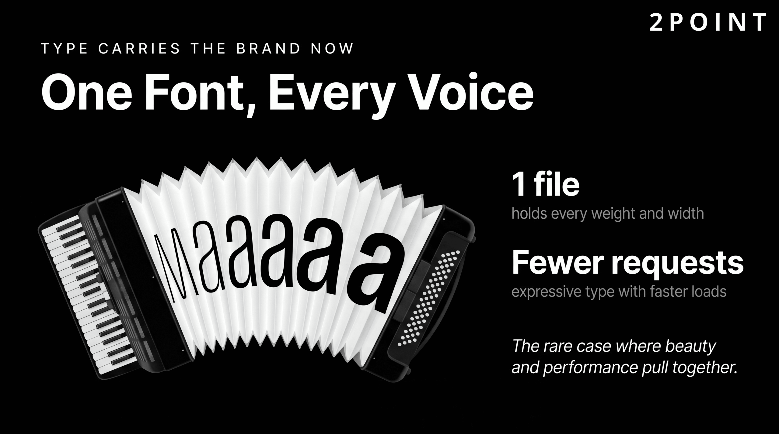 Variable fonts in web typography: one file, full weight and width range, faster page-load performance.