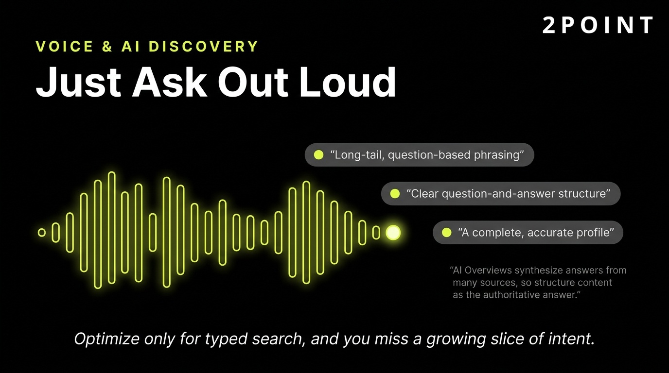Voice and AI discovery for home service businesses: optimize content so homeowners find your brand by simply asking out loud.