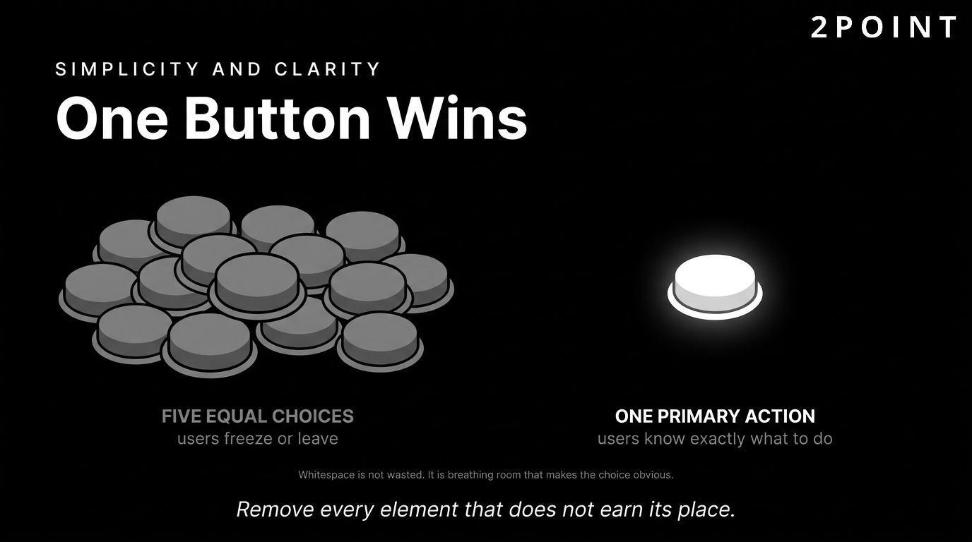 Web design simplicity: one primary action surrounded by generous whitespace to guide the user toward the next step.