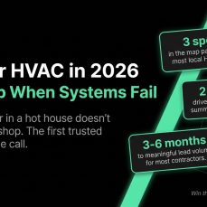 SEO for HVAC in 2026 infographic with stats on map pack, seasons, and lead timelines