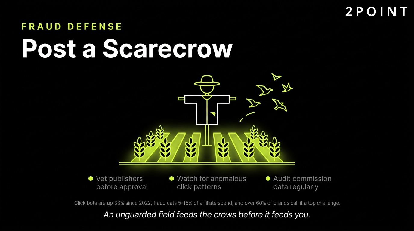 Affiliate fraud defense: post a scarecrow so click bots and fake traffic never reach payout.