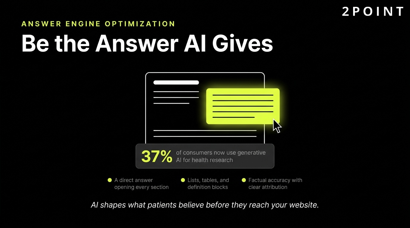 Answer engine optimization for healthcare: be the answer that AI Overviews and LLMs cite.