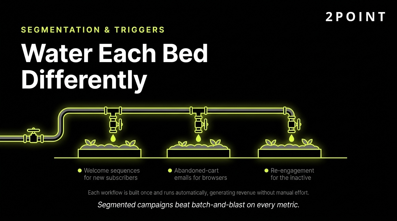 Email segmentation and triggered workflows: targeted messages sent when behavior signals intent.