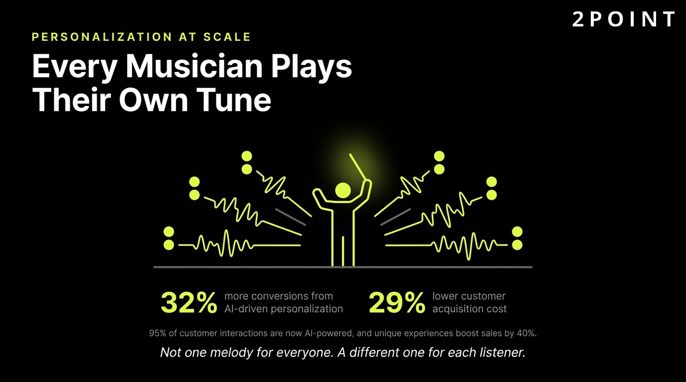 AI personalization at scale: every musician in the audience plays their own tune, in sync with the whole.
