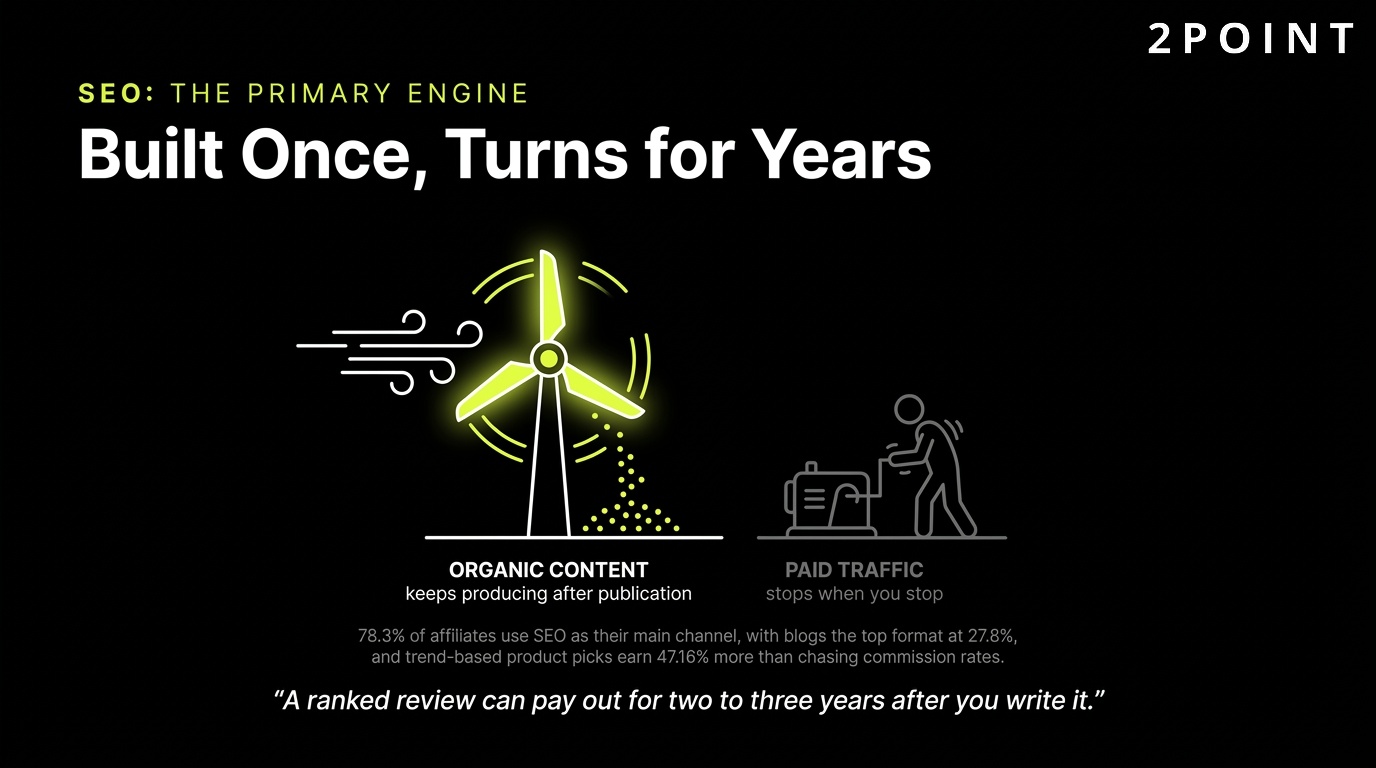 SEO versus paid traffic for affiliates: built once, keeps turning for years.