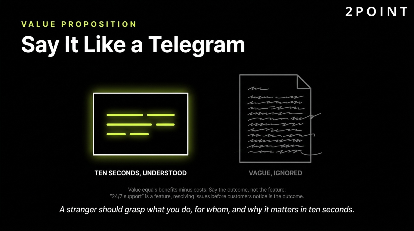 Value proposition development: say it like a telegram, every word paying rent.