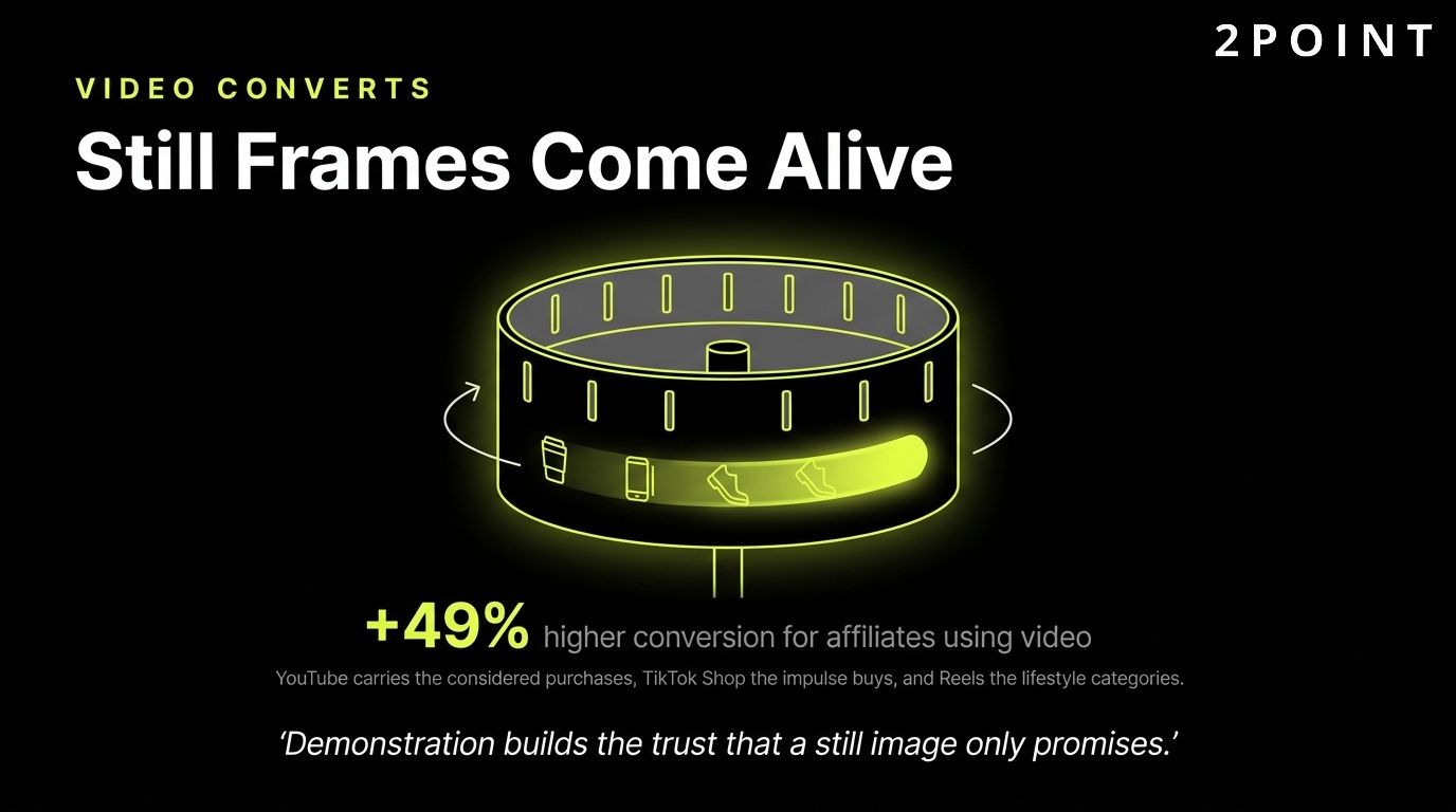 Video converts in affiliate marketing: still frames come alive and drive higher click-through and conversion.