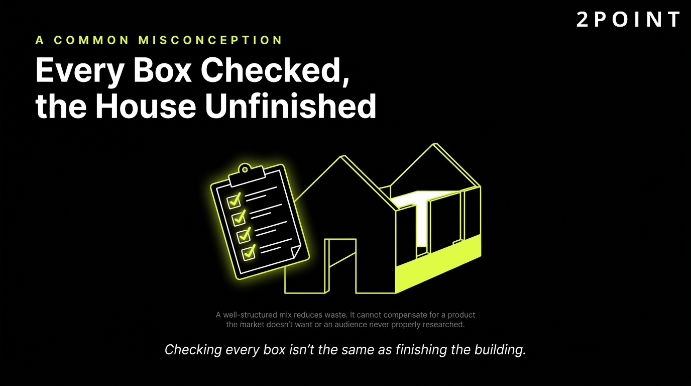 A common marketing mix misconception: every box checked, yet the house still unfinished.