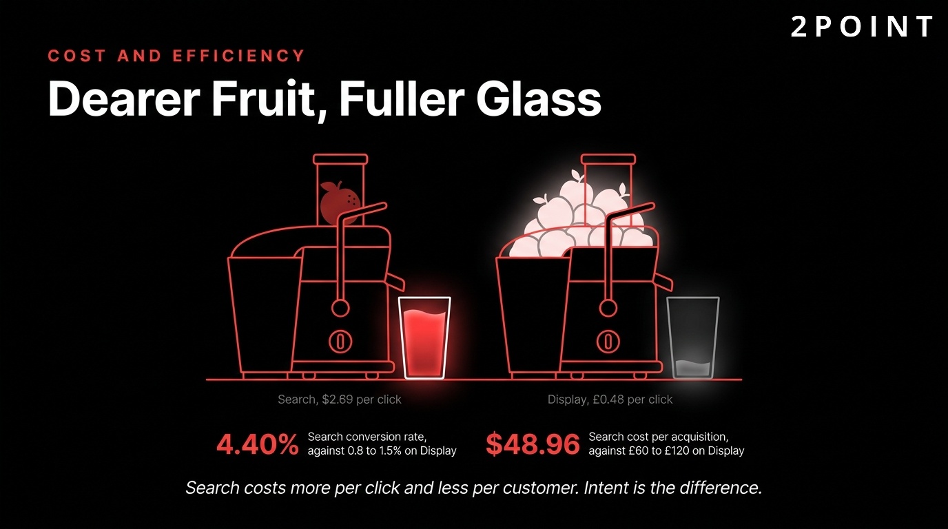 Google Ads cost and efficiency: dearer fruit can still fill the fuller glass when intent quality is higher.