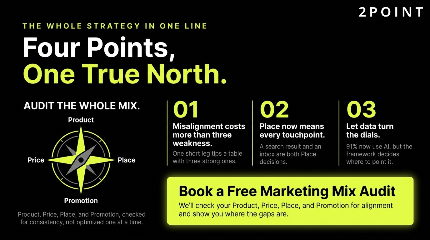 Marketing mix strategy CTA: four points, one true north, aligned with 2POINT
