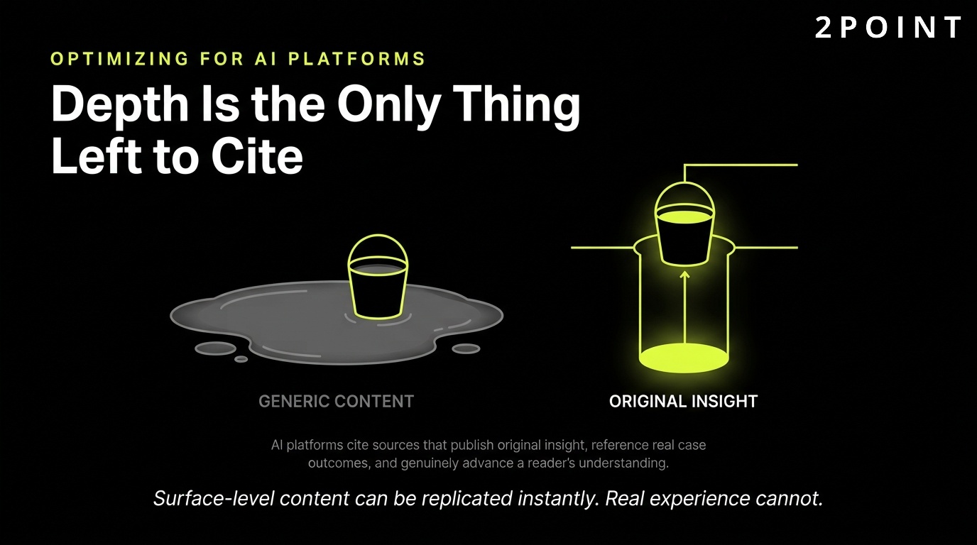 Optimizing for AI platforms: depth is the only thing left worth citing when surface content is commoditized.