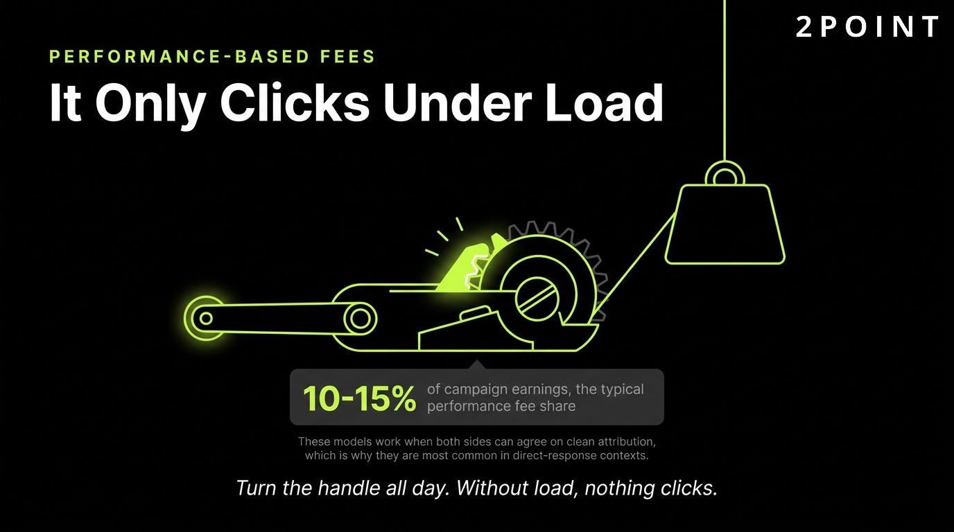 Performance-based consulting fees: the mechanism only clicks under load, payment triggers on real results.