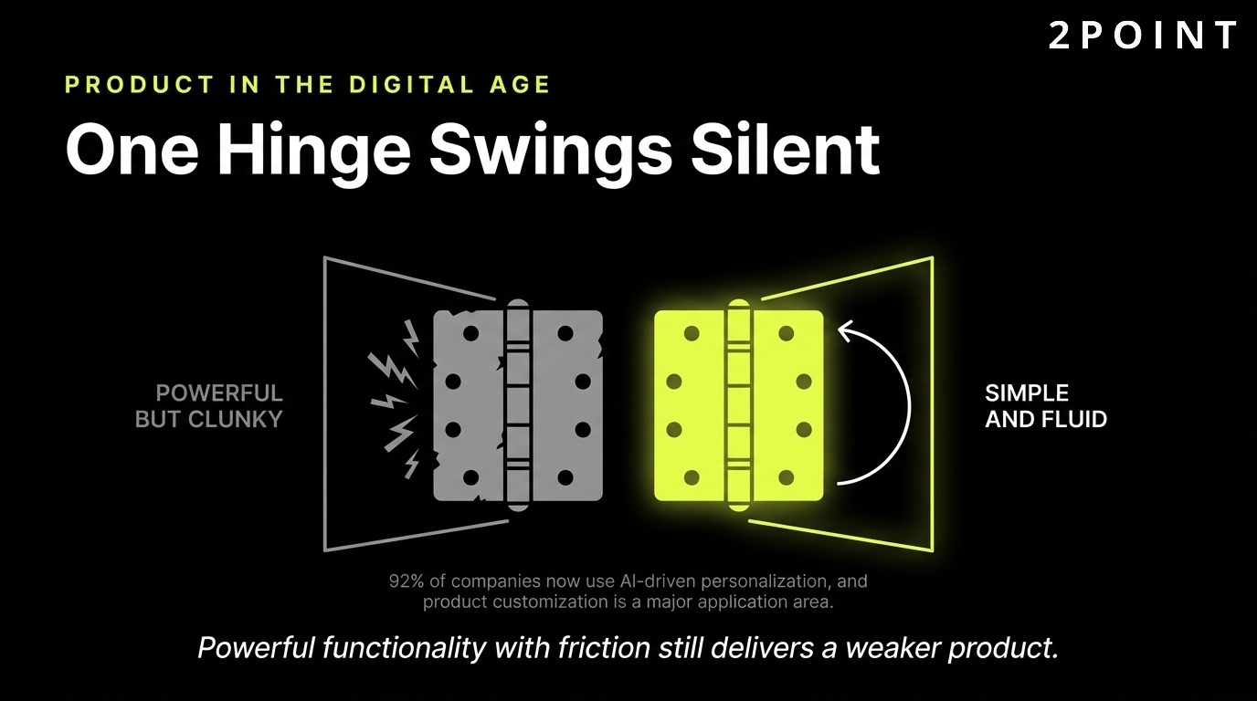 Product in the digital age: one well-engineered hinge swings silent, invisible when it works.