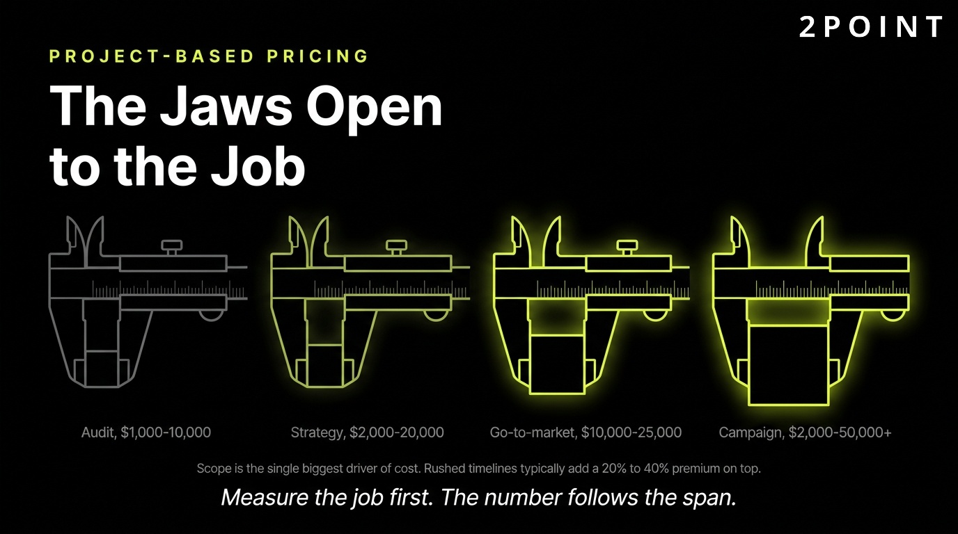 Project-based consulting pricing: the jaws open exactly to the size of the job.